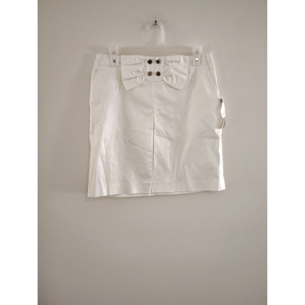 Adrienne Vittadini Womens White Bow Front Mini Pencil Skirt Size 4 NWT